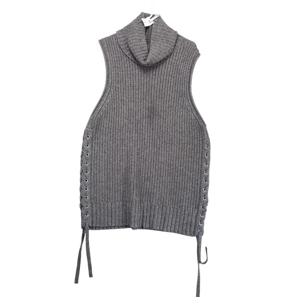 Autumn Cashmere Wool‎ Blend Gray Knit Sweater Dress Sz M Sleeveless Side Lace-Up